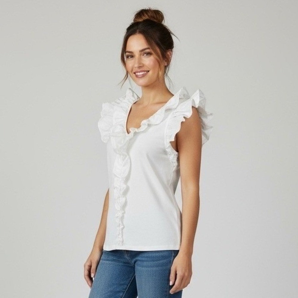 Veronica Beard‎ Jeans Stacie White Ruffle Flutter Sleeve Top Blouse Size XS